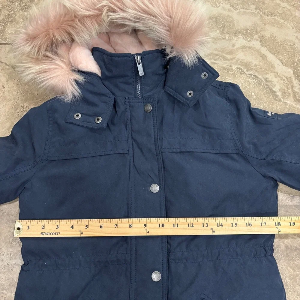 Abercrombie Kids‎ Girls Navy Blue Faux Fur Lined Parka Jacket Hooded 13/14